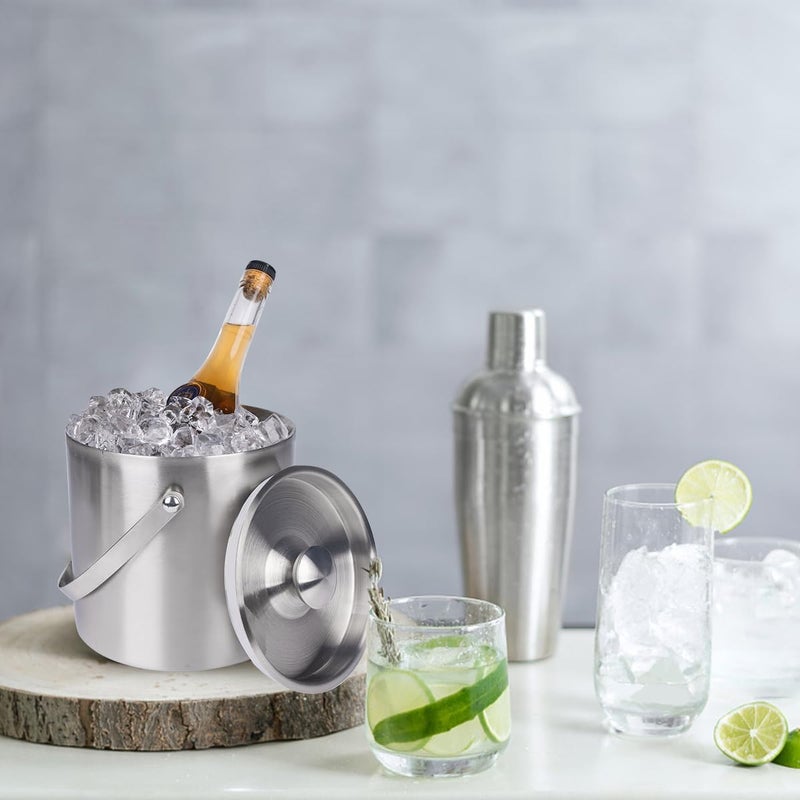 NBNSTHV 3L Double-Wall Insulated Stainless Steel Ice Bucket with scoop for Cocktail Bar - Metal Ice Bucket for freezer with Lid for parties, Camping,and More!champagne bucket,bar cart accessories (silver) - Image 2